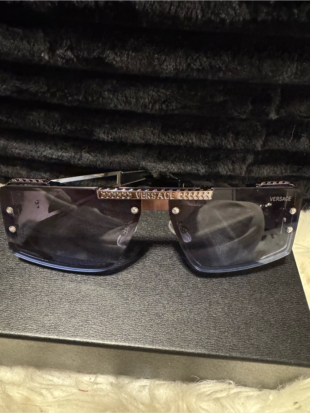 Versace Men’s Black and Silver Shield Sunglasses